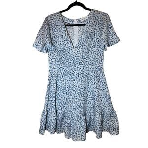Goodnight Macaroon Blue Cheetah Print Short Sleeve Ruffle Dress Size Medium